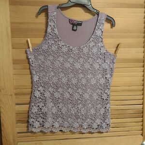 Peck & Peck Gray Silver Embellished Fitted Tank Top